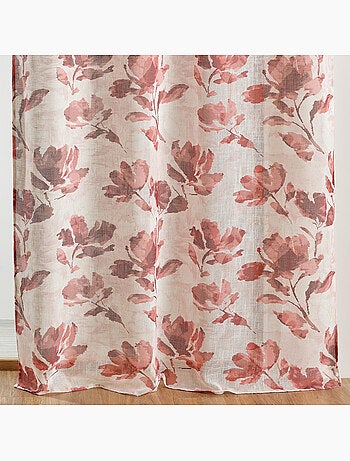 Tenda voile poly-lino stampata a motivo floreale con occhielli