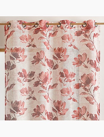 Tenda voile poly-lino stampata a motivo floreale con occhielli