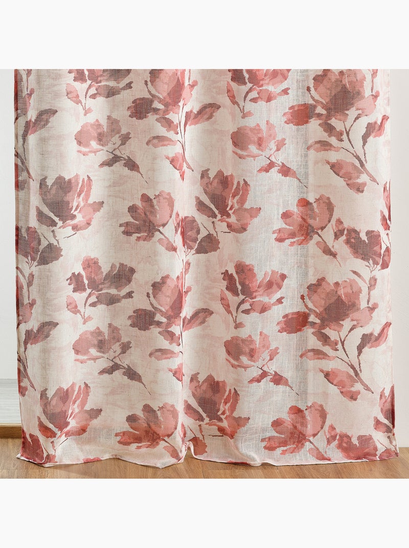 Tenda voile poly-lino stampata a motivo floreale con occhielli Bordeaux - Kiabi