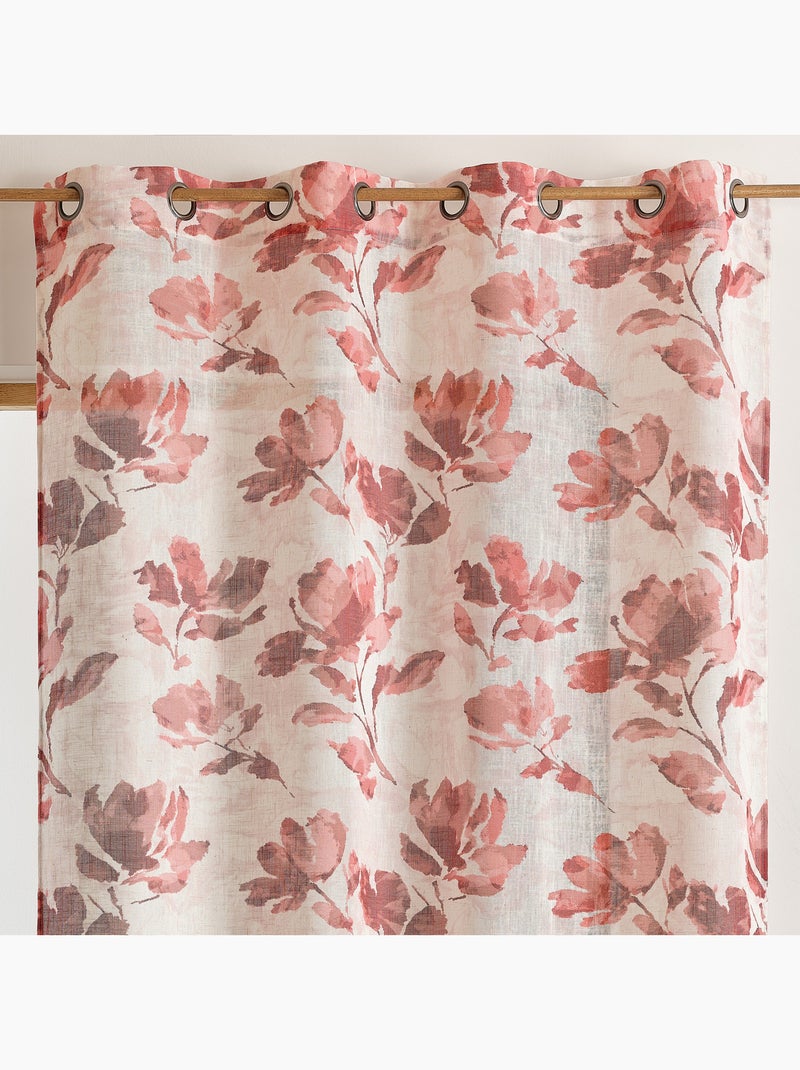 Tenda voile poly-lino stampata a motivo floreale con occhielli Bordeaux - Kiabi