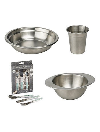 Thermobaby set pasto in acciaio inox per bambini: bicchiere, ciotola, piatto fondo e posate