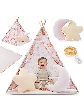 Tipi per bambini mamabrum – tenda da gioco con tappeto, cuscini e luci led dai 3 anni