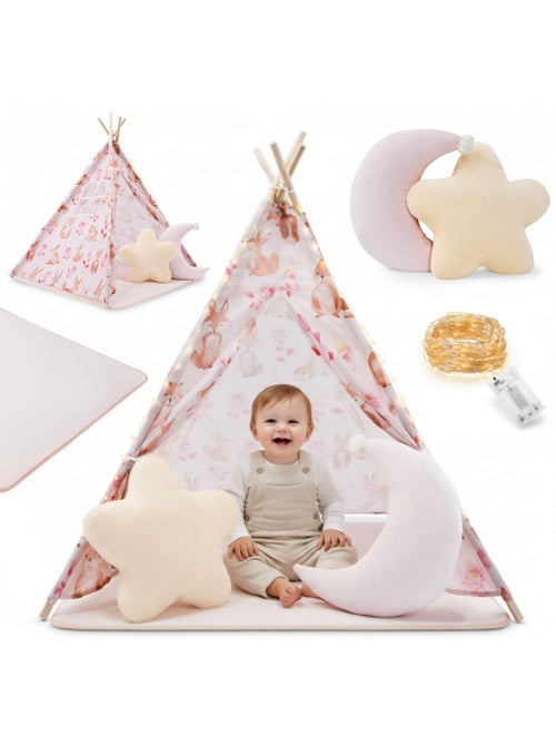 Tipi per bambini mamabrum – tenda da gioco con tappeto, cuscini e luci led dai 3 anni - Kiabi