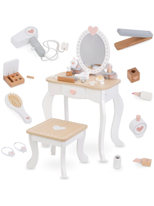 Toeletta in legno per bambine con specchio, sgabello e accessori beauty gioco 3+ - Kiabi Toeletta in legno per bambine con specchio, sgabello e accessori beauty gioco 3+ - Kiabi