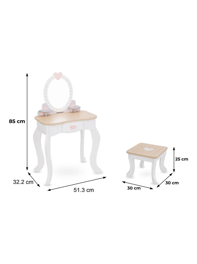 Toeletta in legno per bambine con specchio, sgabello e accessori beauty gioco 3+ Bianco Beige - Kiabi