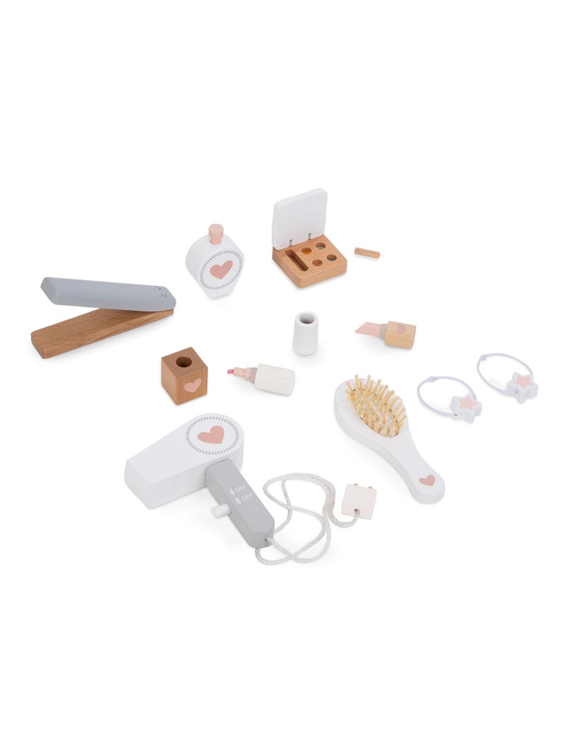 Toeletta in legno per bambine con specchio, sgabello e accessori beauty gioco 3+ Bianco Beige - Kiabi