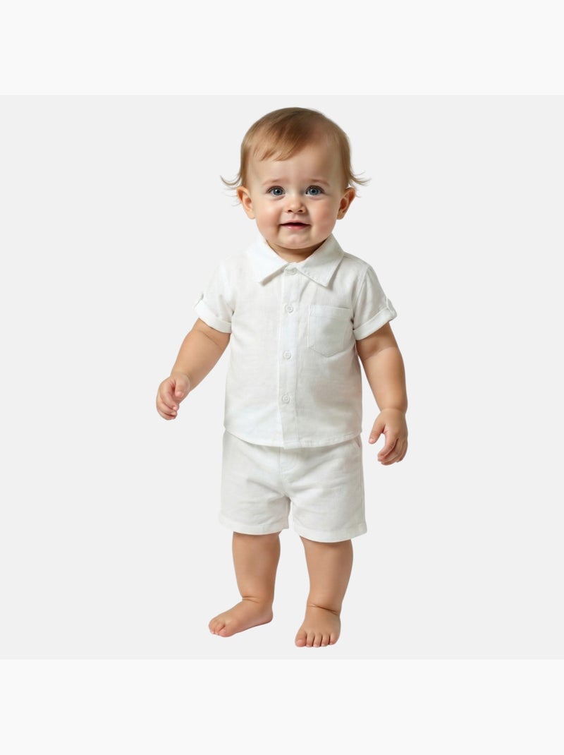 Tom Kids - Completo neonato bambino cerimonia battesimo camicia a maniche corte e pantaloncini Bianco - Kiabi