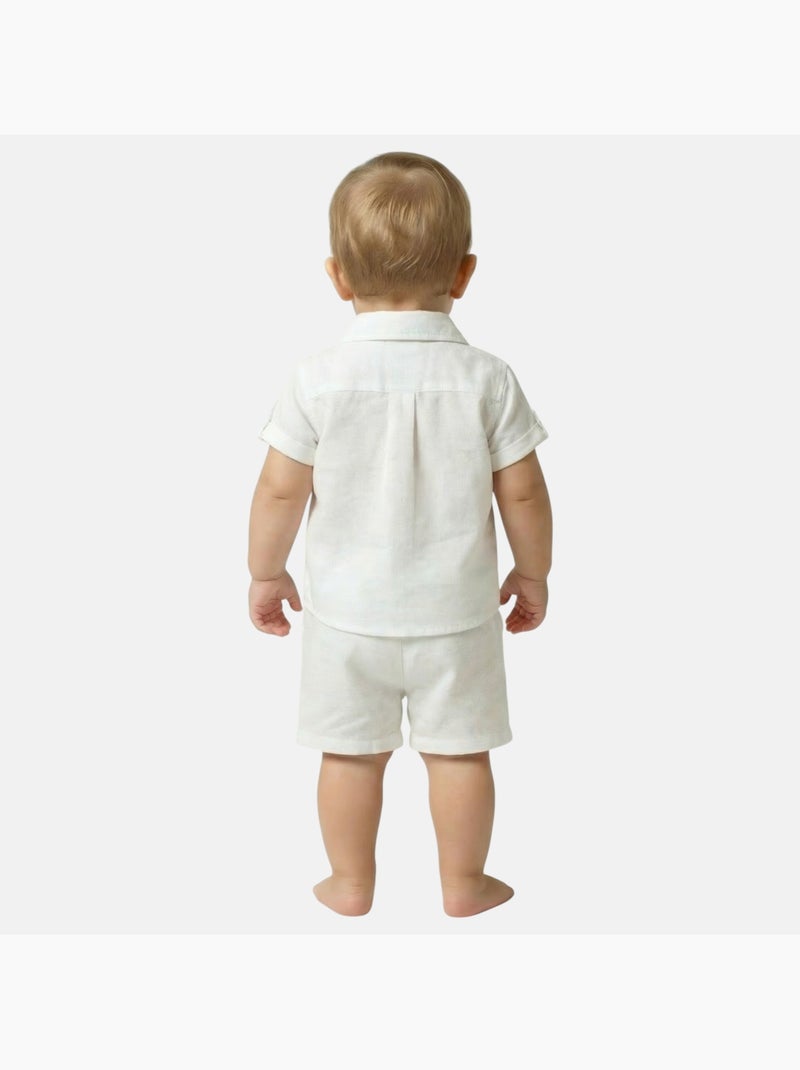 Tom Kids - Completo neonato bambino cerimonia battesimo camicia a maniche corte e pantaloncini Bianco - Kiabi