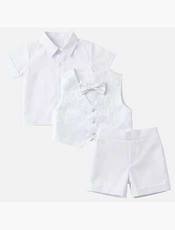 Tom Kids - Completo neonato bambino cerimonia camicia gilet papillon e pantaloncini