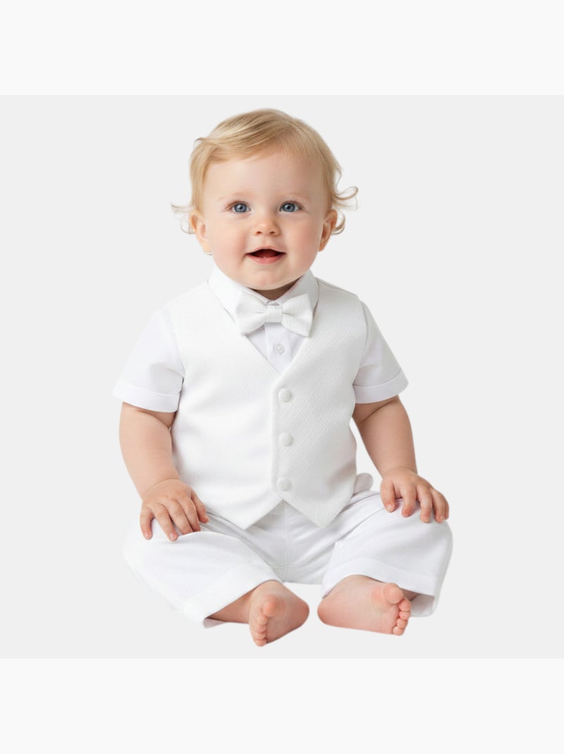 Tom Kids - Completo neonato bambino cerimonia camicia gilet papillon e pantaloncini Bianco - Kiabi