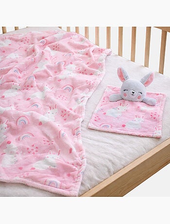 Tom Kids - Plaid morbido per bambina con peluche coniglietto