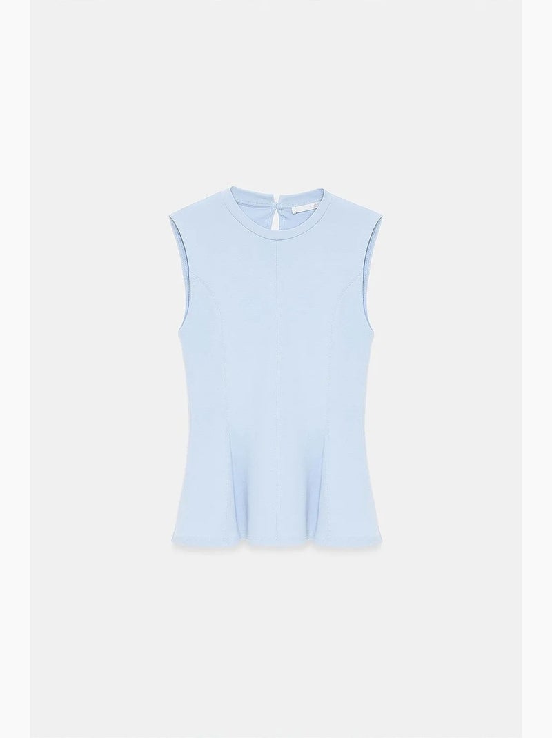 Top a conchiglia aderente in popeline di cotone con cut-out dilvin Blu cielo - Kiabi