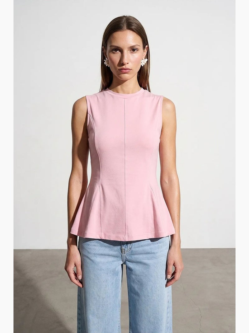 Top a conchiglia aderente in popeline di cotone con cut-out dilvin Rosa - Kiabi