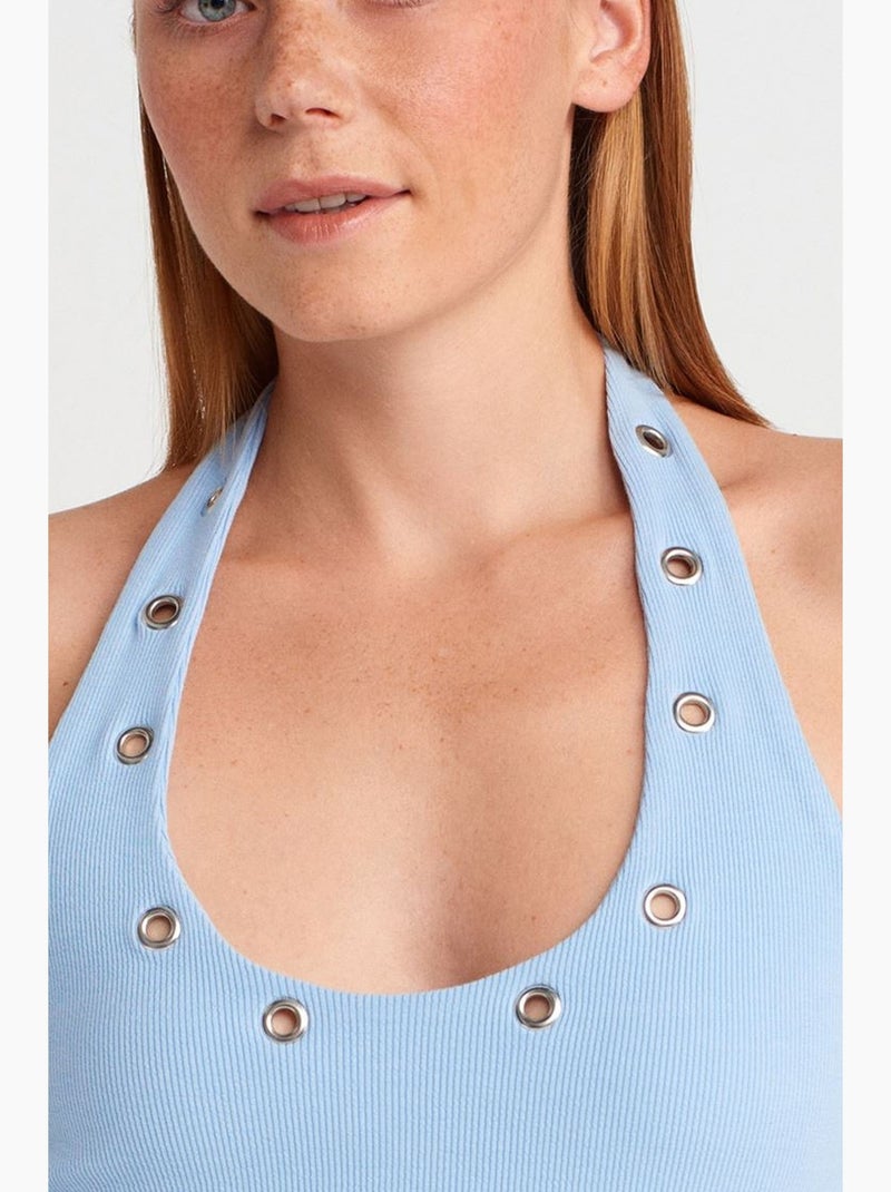 Top a costine collo all’americana dettaglio strass dilvin Blu cielo - Kiabi