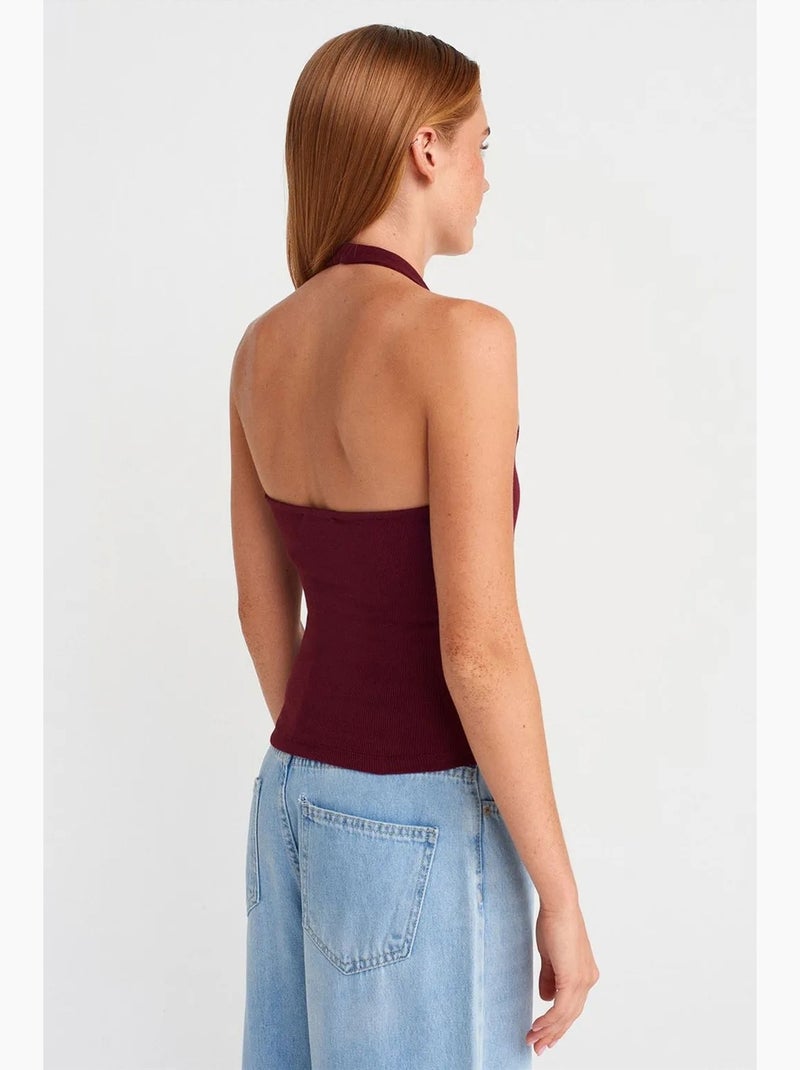 Top a costine collo all’americana dettaglio strass dilvin Rosso bordeaux - Kiabi