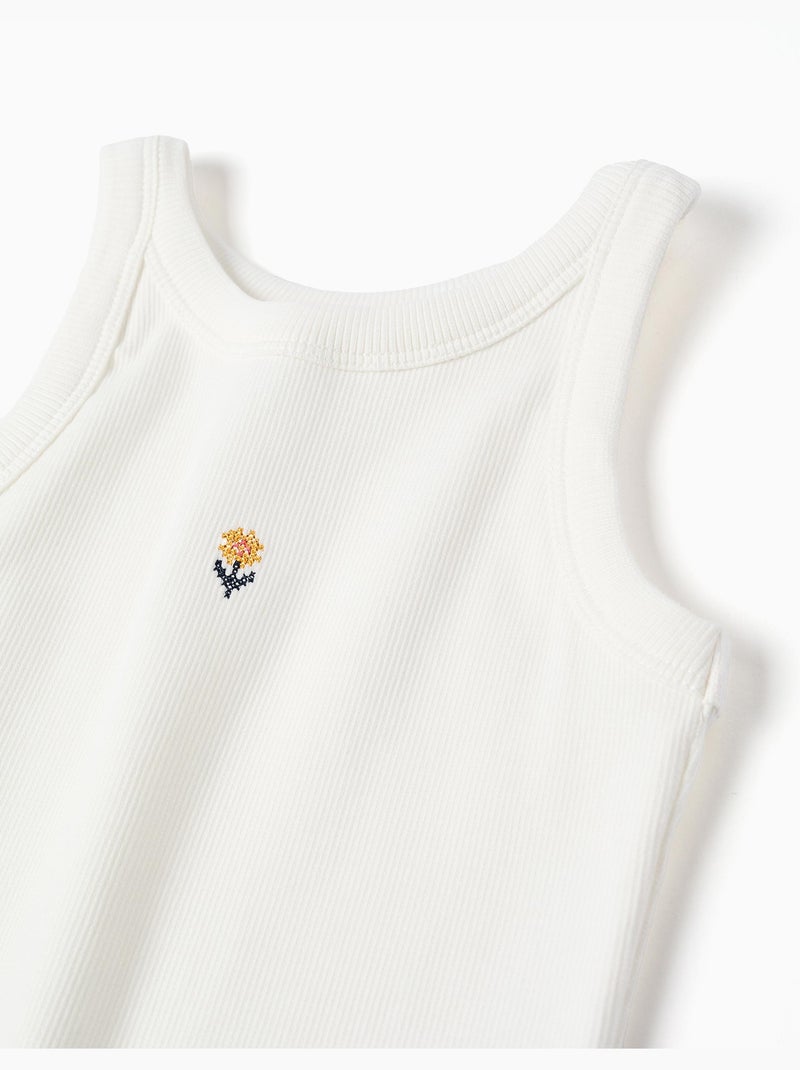 Top a costine con fiore ricamato Beige chiaro - Kiabi