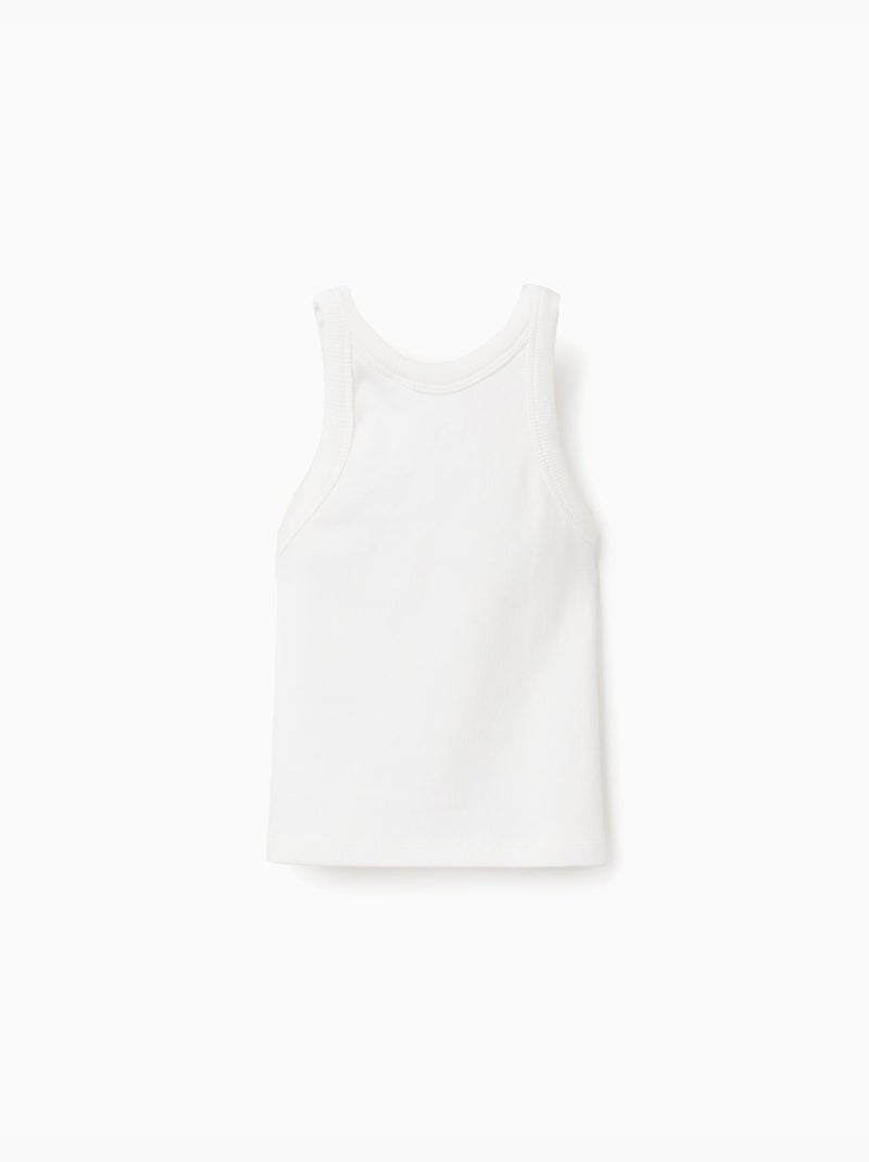 Top a costine con fiore ricamato Beige chiaro - Kiabi