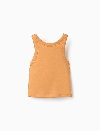 Top a costine con fiore ricamato