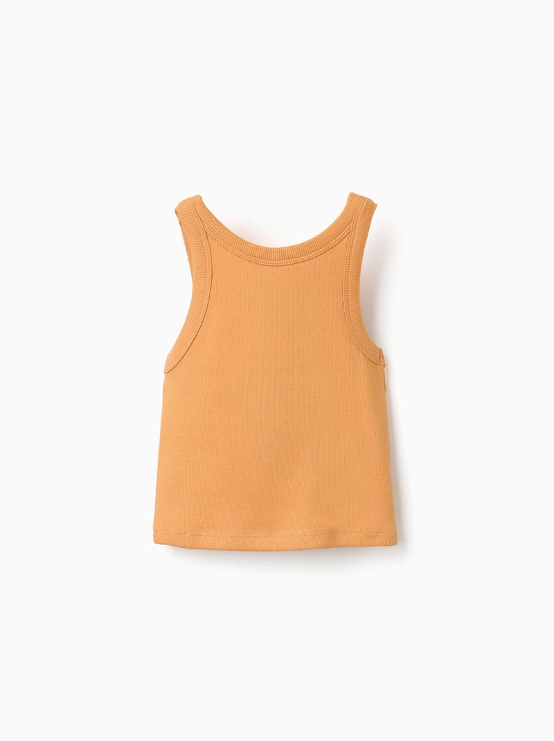 Top a costine con fiore ricamato Giallo scuro - Kiabi