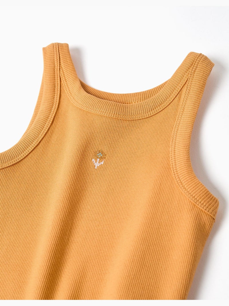 Top a costine con fiore ricamato Giallo scuro - Kiabi