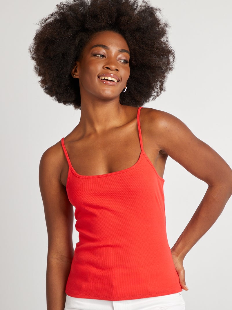 Top a costine con spalline - ROSSO - Kiabi