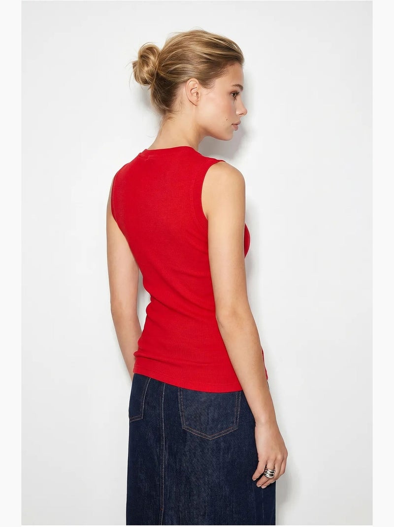 Top a costine girocollo con strass lucci Rosso - Kiabi