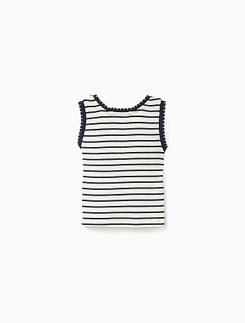 Top a costine senza maniche in cotone a righe