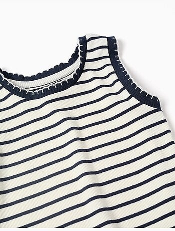 Top a costine senza maniche in cotone a righe