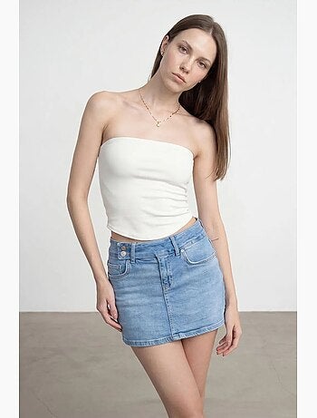 Top a fascia crop senza spalline da donna dilvin