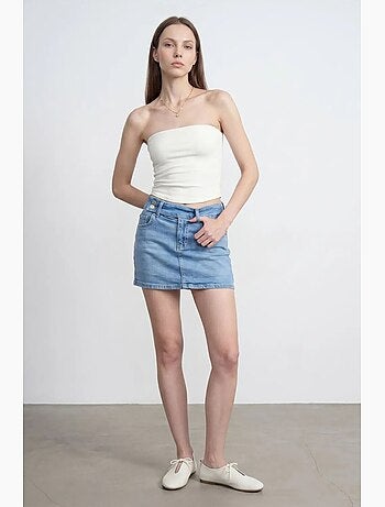 Top a fascia crop senza spalline da donna dilvin