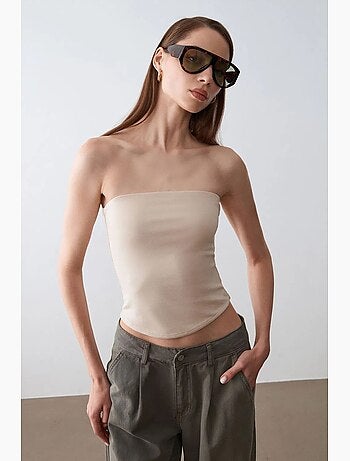 Top a fascia crop senza spalline da donna dilvin