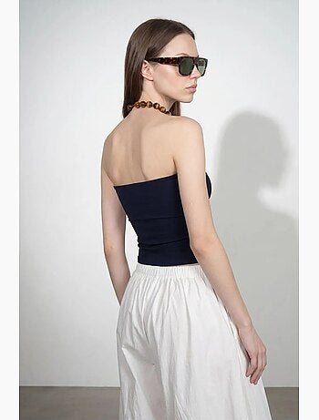 Top a fascia crop senza spalline da donna dilvin