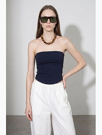 Top a fascia crop senza spalline da donna dilvin