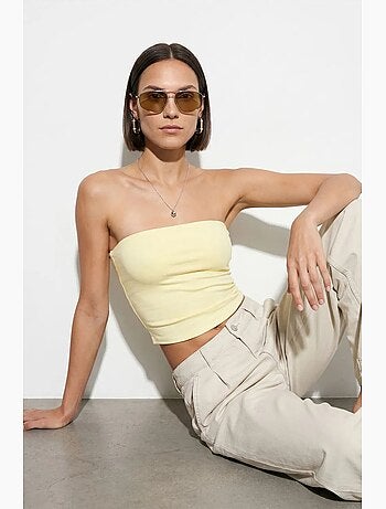 Top a fascia crop senza spalline da donna dilvin