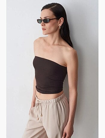 Top a fascia crop senza spalline da donna dilvin