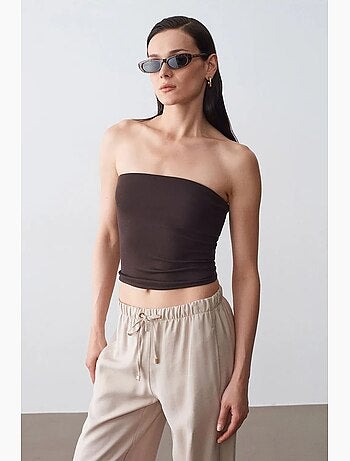 Top a fascia crop senza spalline da donna dilvin