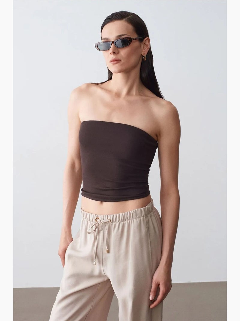 Top a fascia crop senza spalline da donna dilvin Marrone scuro - Kiabi