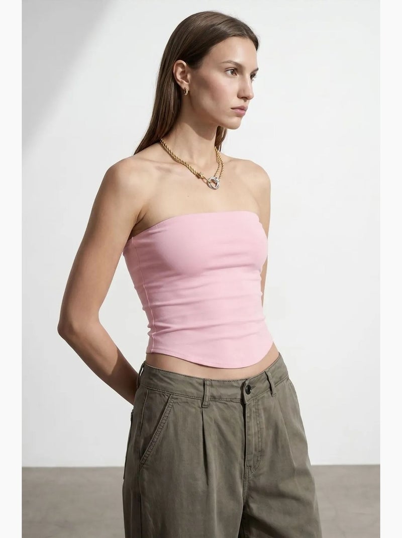 Top a fascia crop senza spalline da donna dilvin Rosa pallido - Kiabi