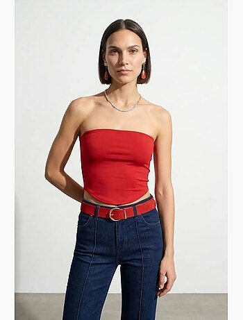 Top a fascia crop senza spalline da donna dilvin