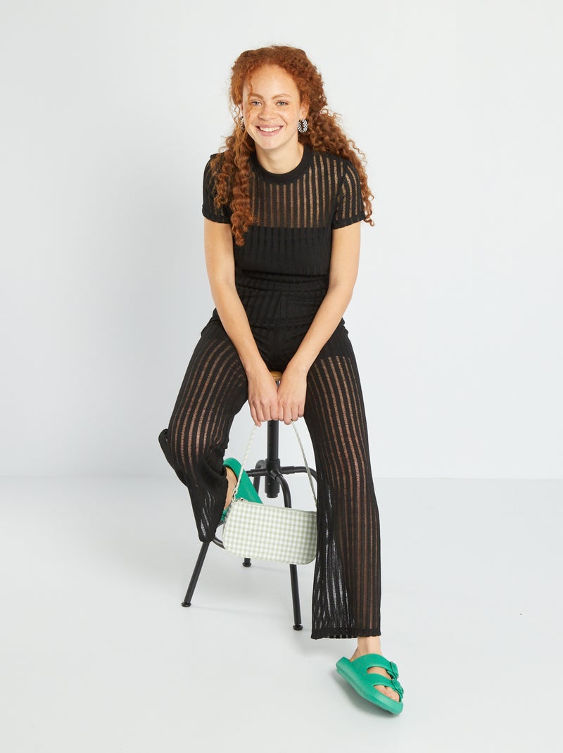 Top a fascia in maglia a coste Nero - Kiabi