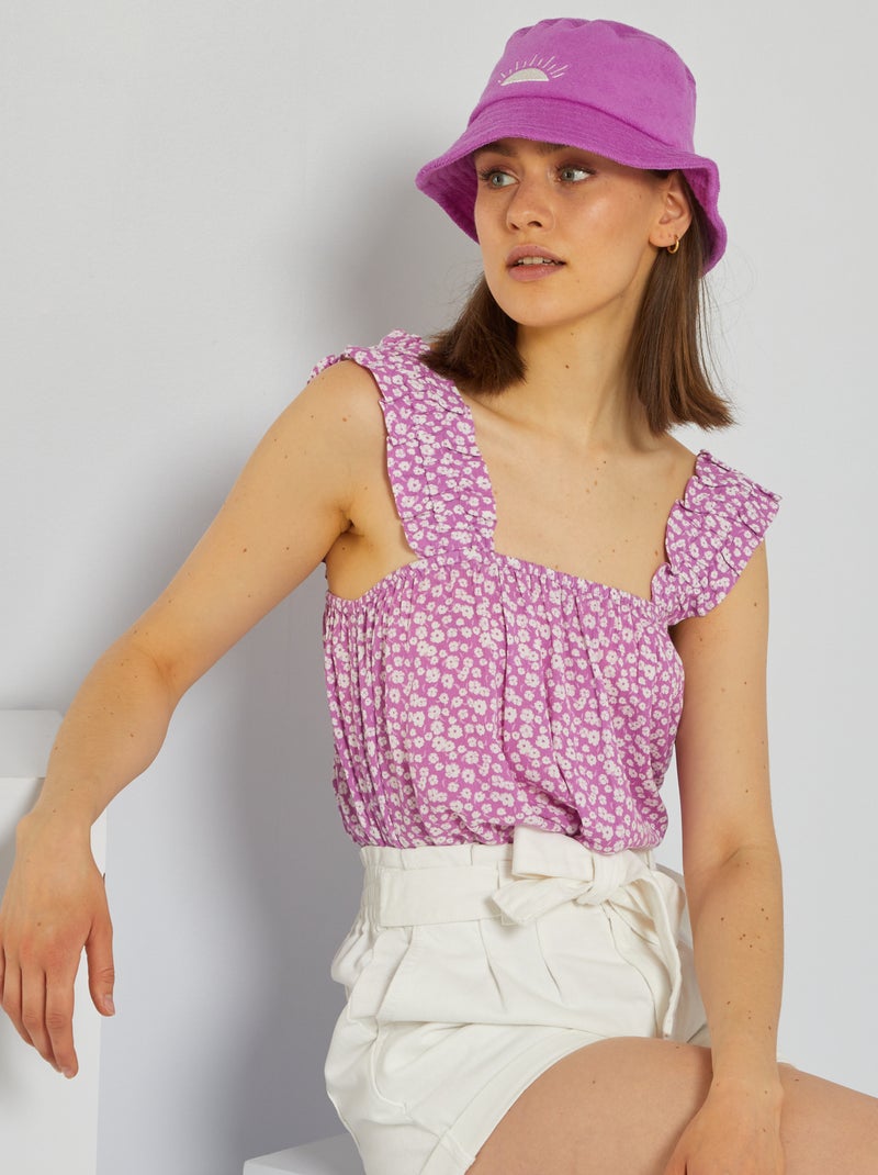Top a fiori spalline con volant ROSA - Kiabi