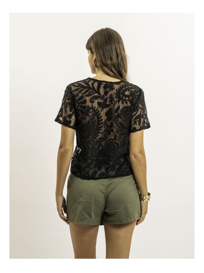 Top a maniche corte con motivi dentelle FLORIE Nero - Kiabi
