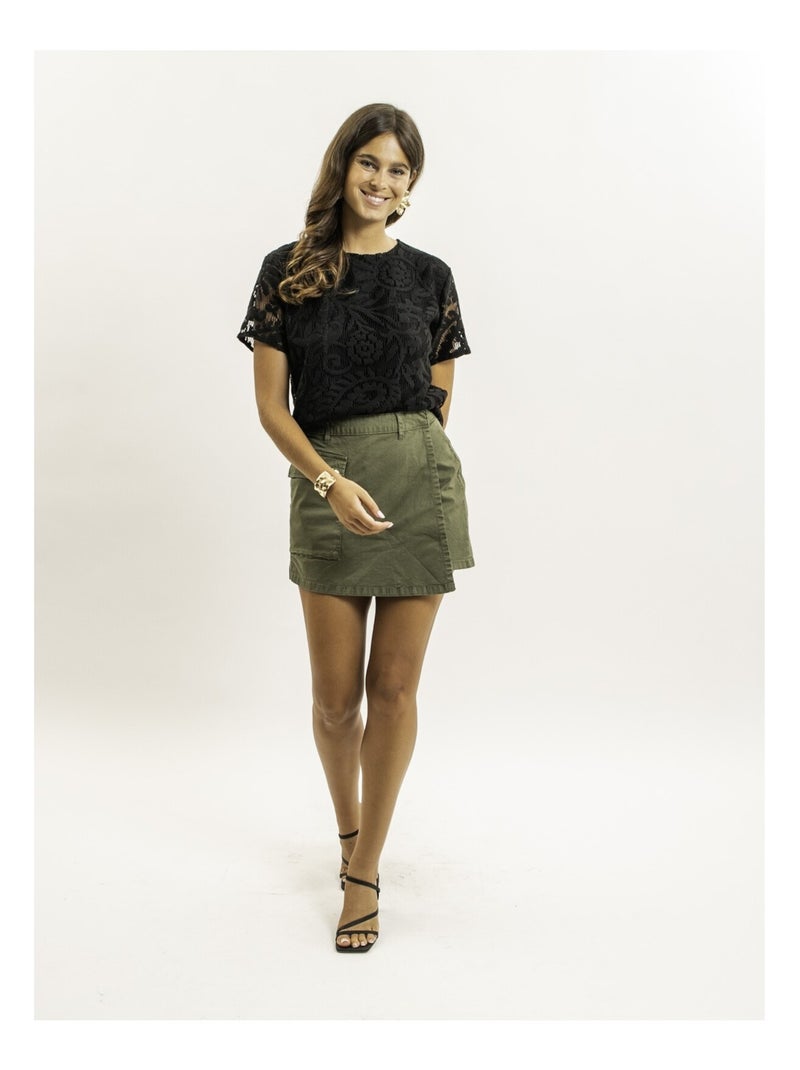 Top a maniche corte con motivi dentelle FLORIE Nero - Kiabi