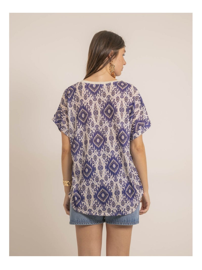 Top a maniche corte con motivi FLAVINA Blu - Kiabi