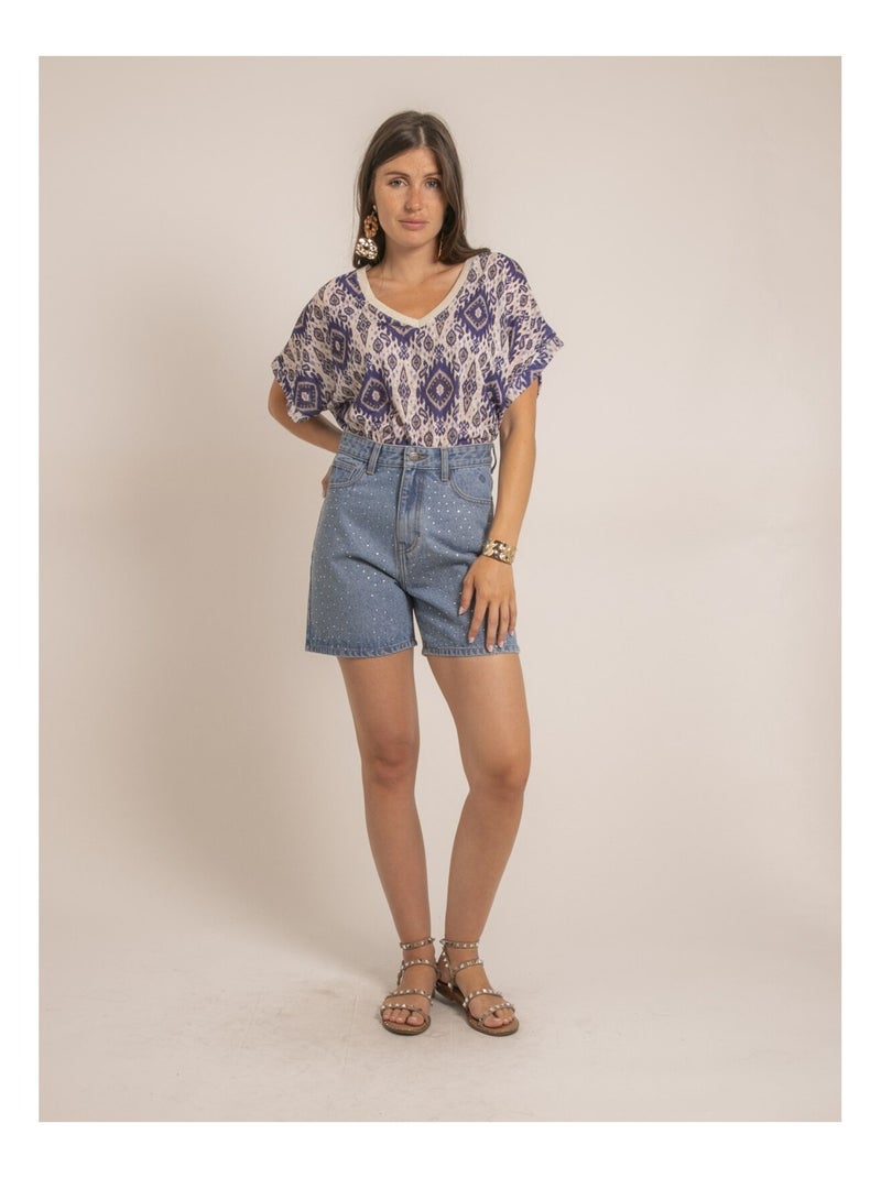 Top a maniche corte con motivi FLAVINA Blu - Kiabi