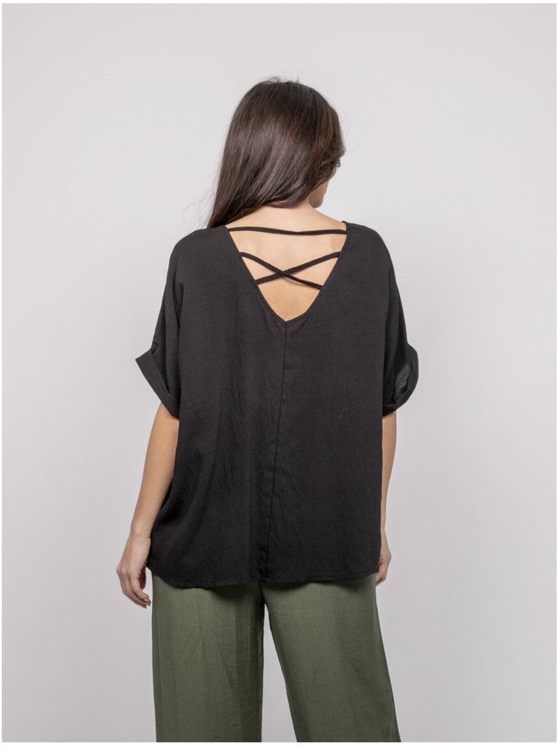 Top a maniche corte con tagli FOBELLA Nero - Kiabi