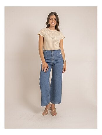 Top a maniche corte in maglia fantasia FABENE
