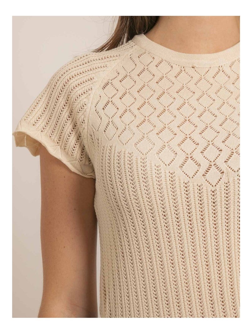 Top a maniche corte in maglia fantasia FABENE Beige - Kiabi