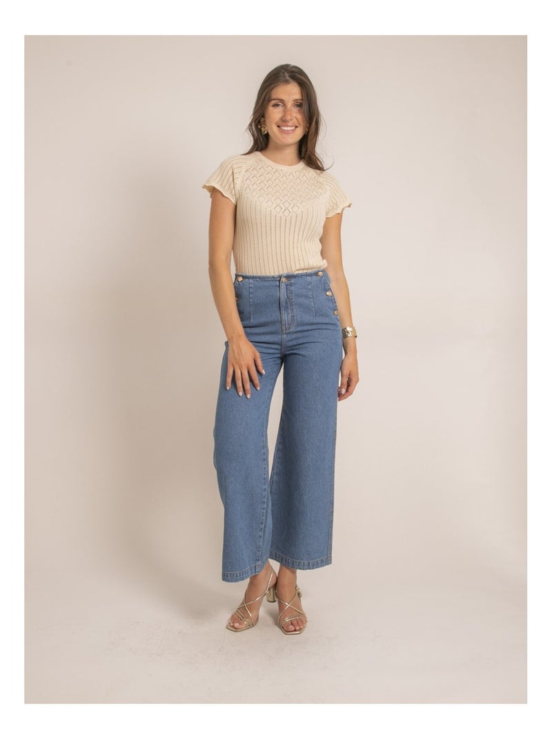 Top a maniche corte in maglia fantasia FABENE Beige - Kiabi
