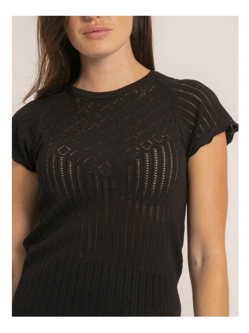 Top a maniche corte in maglia fantasia FABENE Nero - Kiabi